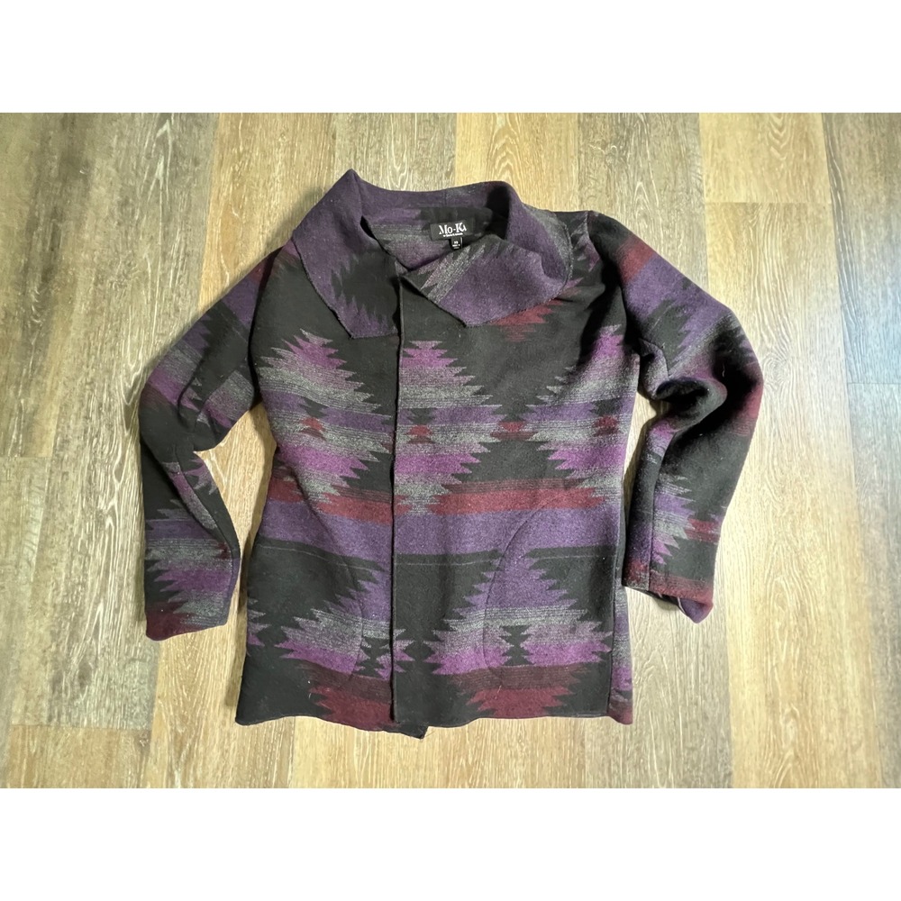 Mo-Ka Santa Fe Apparel Jacket Womens XS Purple Excellent Southwestern Aztec Knit